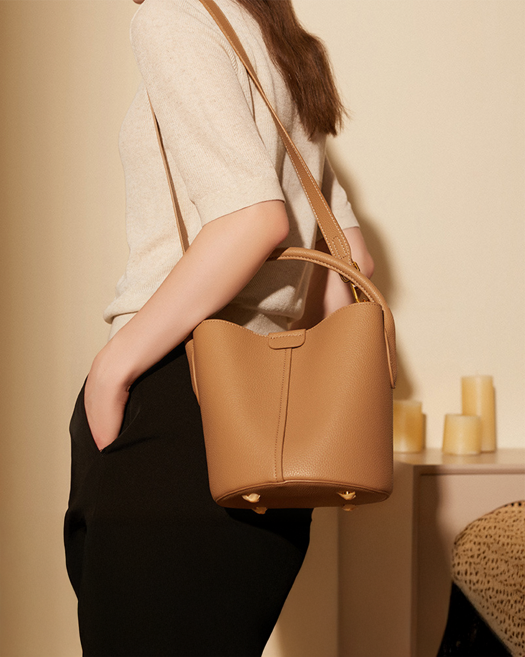 Morena Leather Bucket Bag