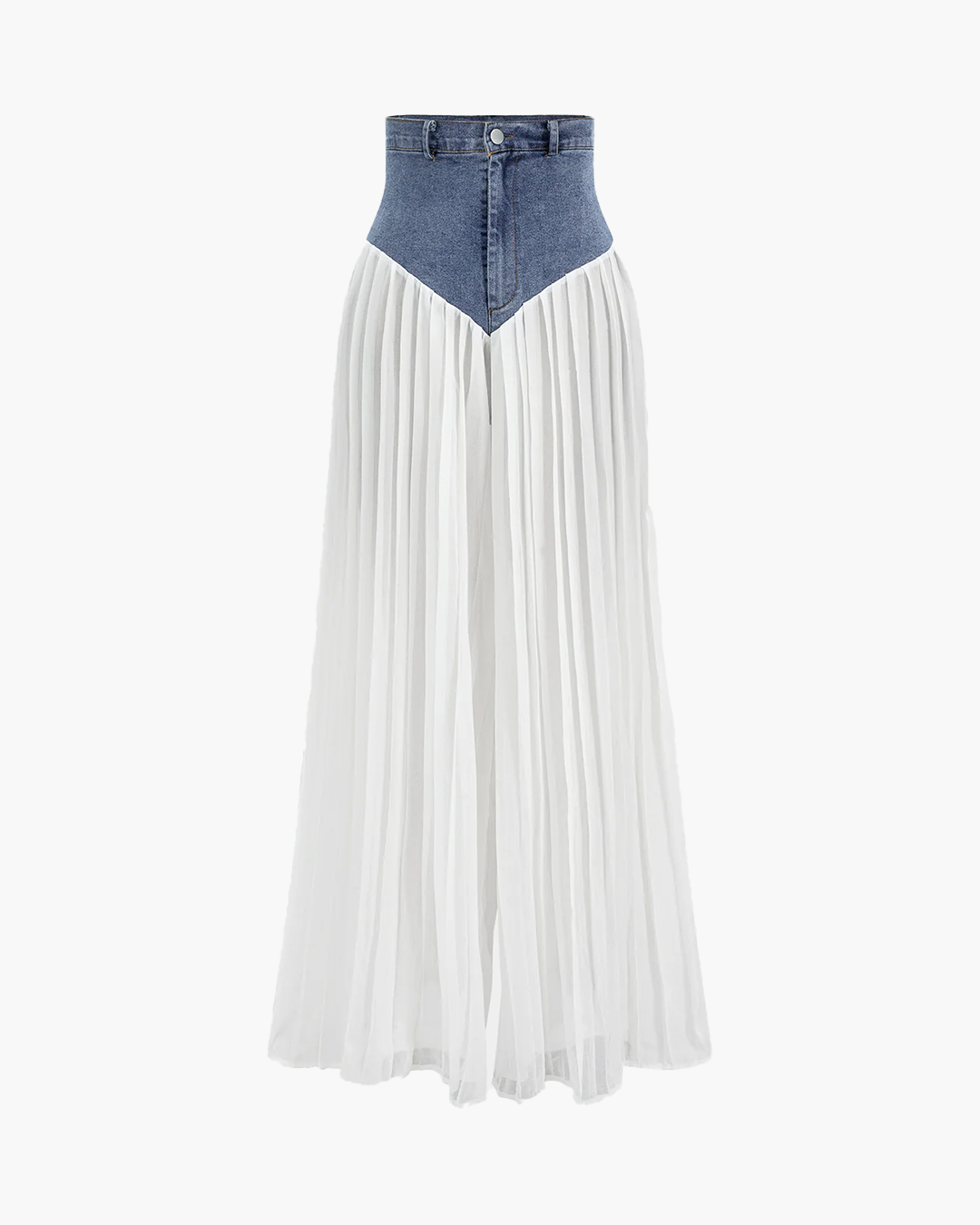 Chloe – Denim Bustier And Pleated Chiffon Pants Set