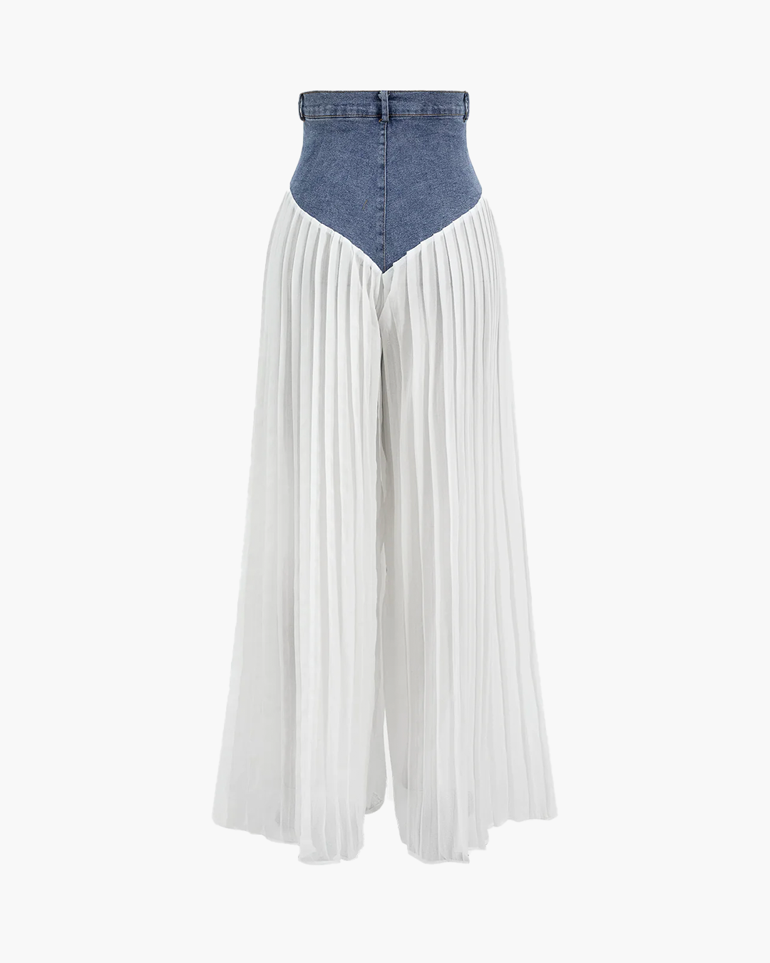 Chloe – Denim Bustier And Pleated Chiffon Pants Set