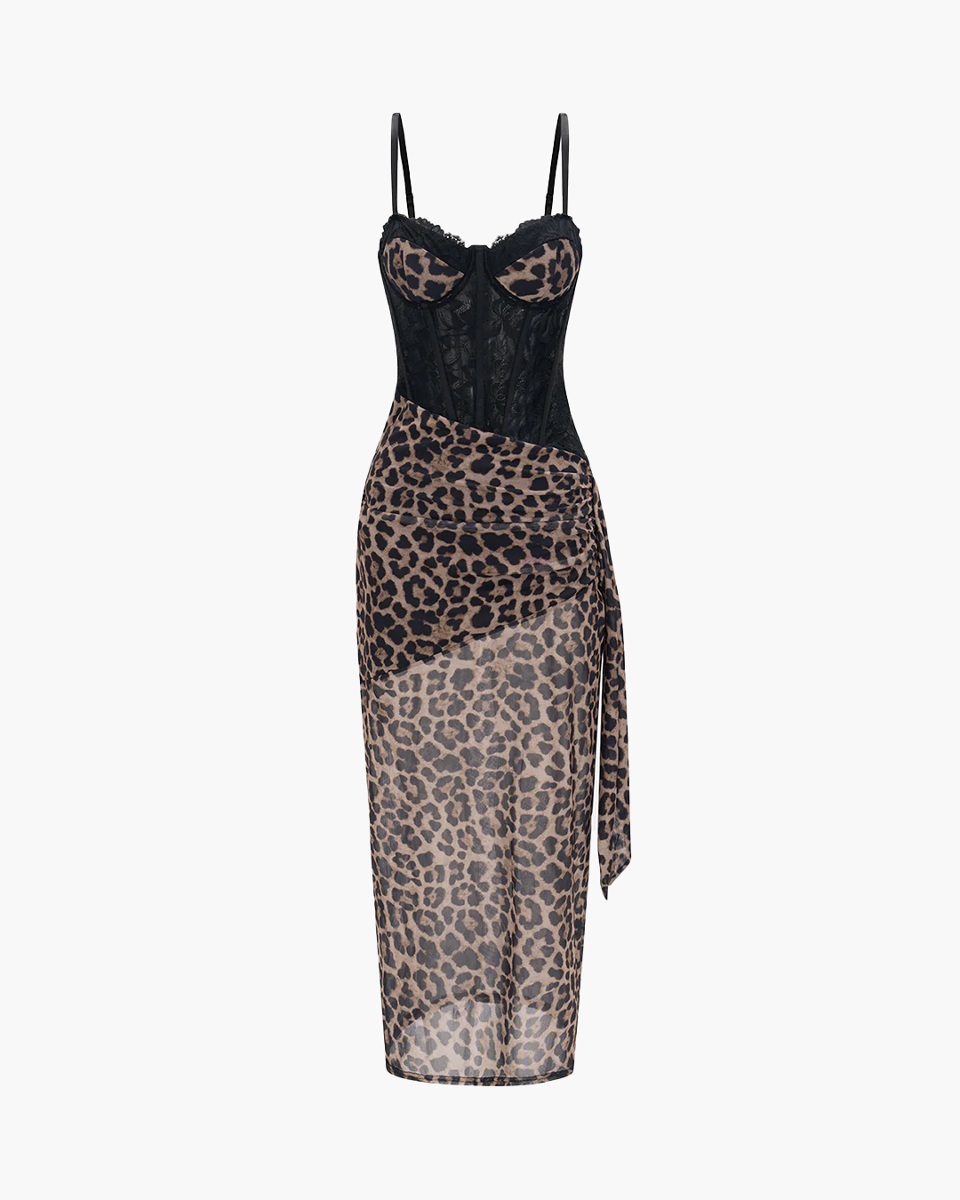 Nocturna Leopard Print Mesh Maxi Dress