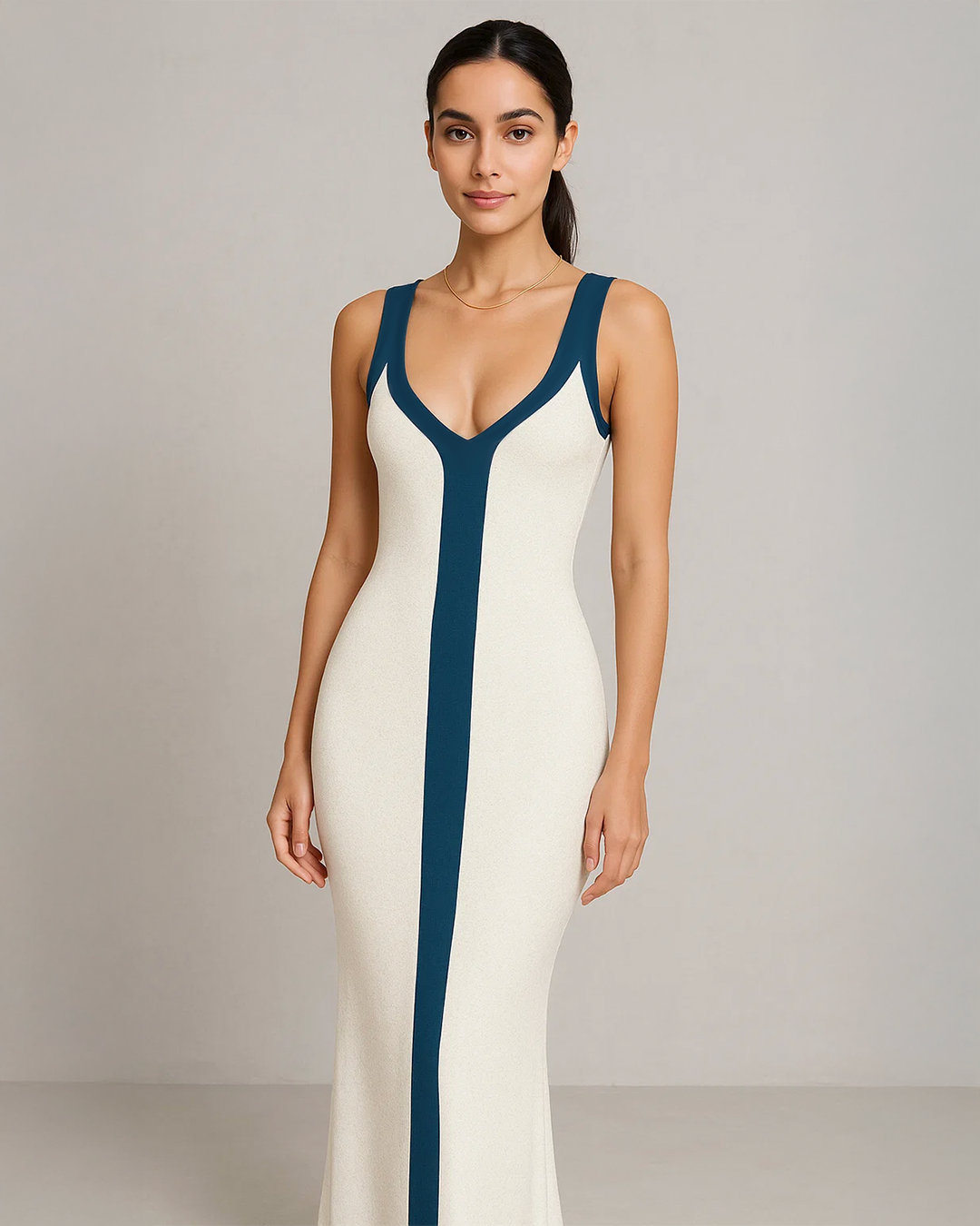 Belle V-Neck Knit Column Maxi Dress